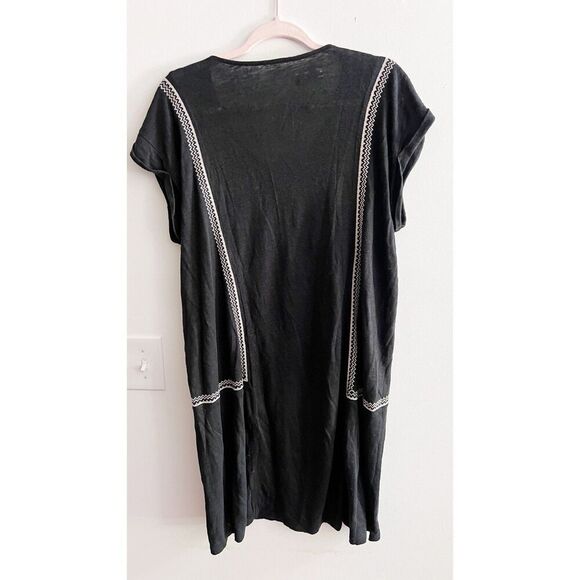 Garnet Hill Organic Linen Black Embroidered Beach Dress Womens Large Lightweight - Picture 12 of 15
